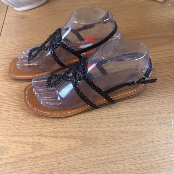 Wonder Nation Size 4 Slip On Thong Strappy Braided Sandals Black - Picture 2 of 8